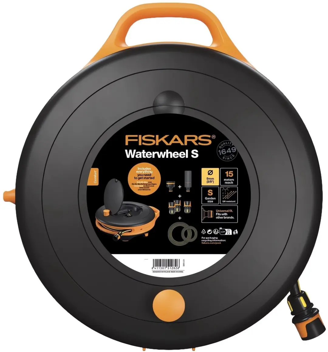 Fiskars Comfort Waterwheel Slanghaspel 9mm 15m - Zwart/Oranje