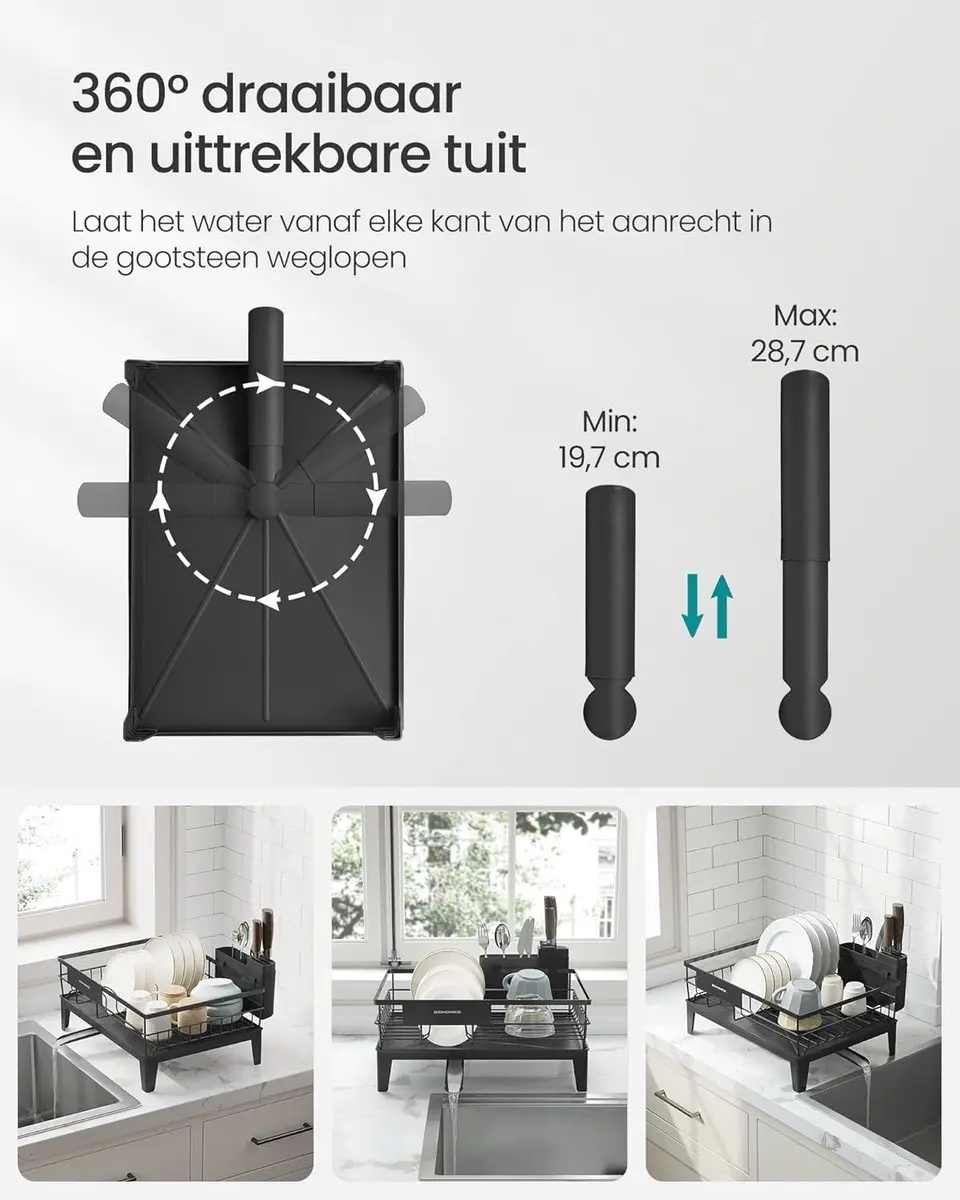 Songmics KCS550B01 Afdruiprek 360° Draaibaar - Zwart - afbeelding 6 van 6