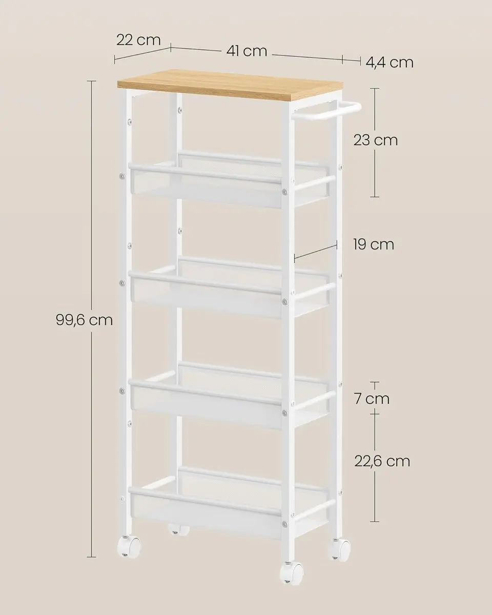Songmics VASAGLE Keukentrolley LRC035W09 - 5 Niveaus - 22x45,4x99,6cm - Eiken/Wit