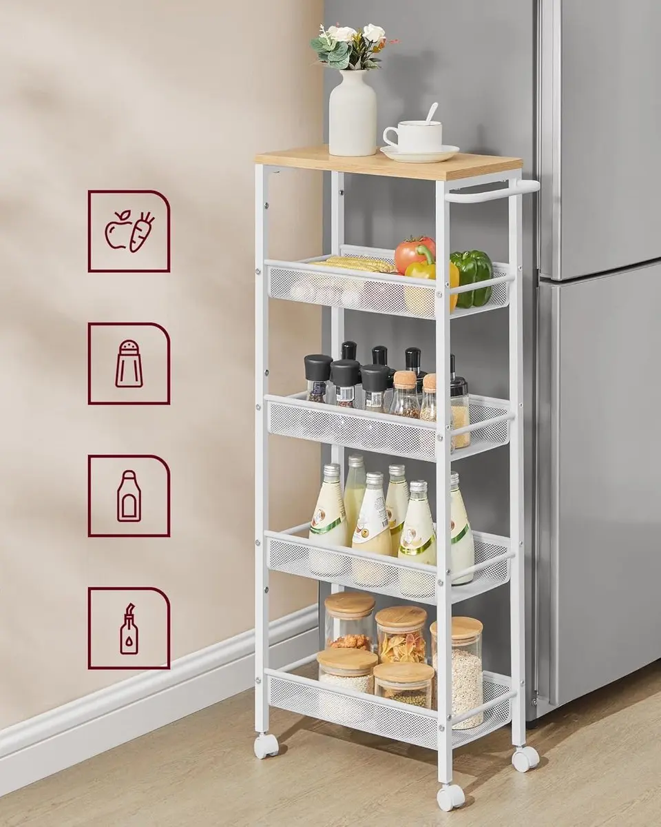 Songmics VASAGLE Keukentrolley LRC035W09 - 5 Niveaus - 22x45,4x99,6cm - Eiken/Wit