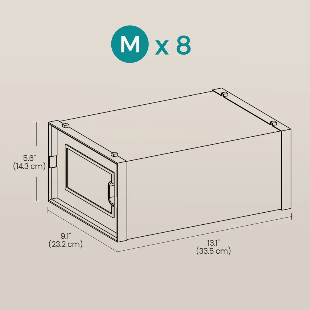 Songmics Stapelbare Schoenendozen 8 Stuks - 33x23x14cm - Transparant/Wit - afbeelding 6 van 6