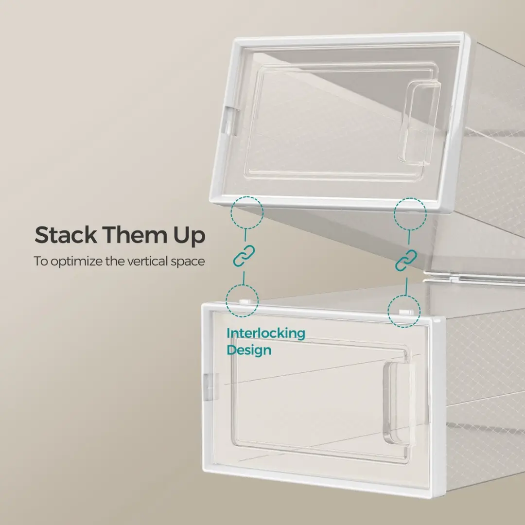 Songmics Stapelbare Schoenendozen 8 Stuks - 33x23x14cm - Transparant/Wit