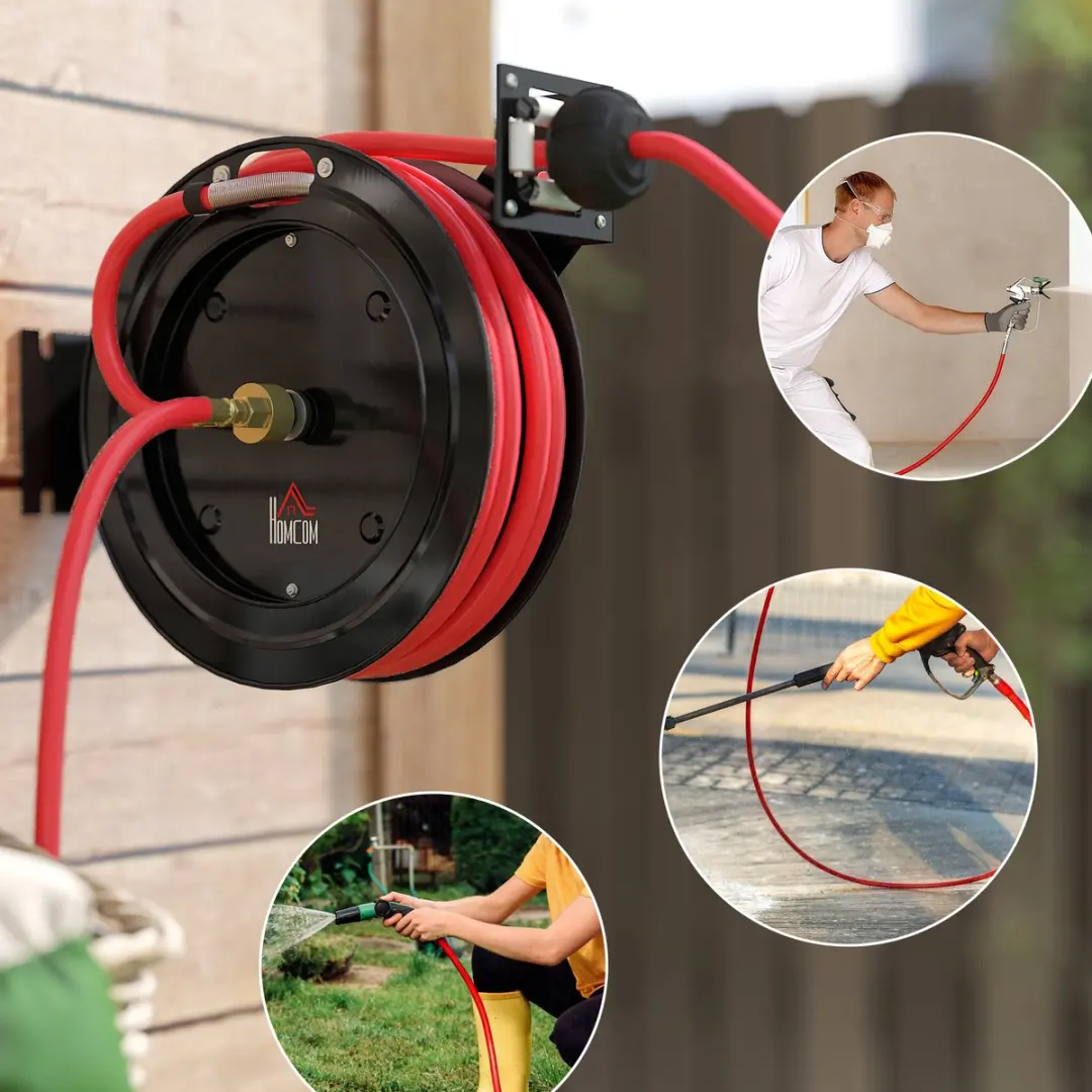 Homcom Tuinslanghaspel 15m - 9,5mm - Zwart/Rood