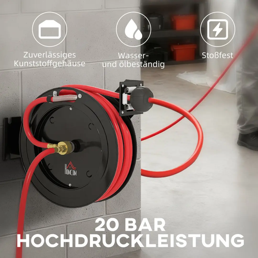 Homcom Tuinslanghaspel 15m - 9,5mm - Zwart/Rood