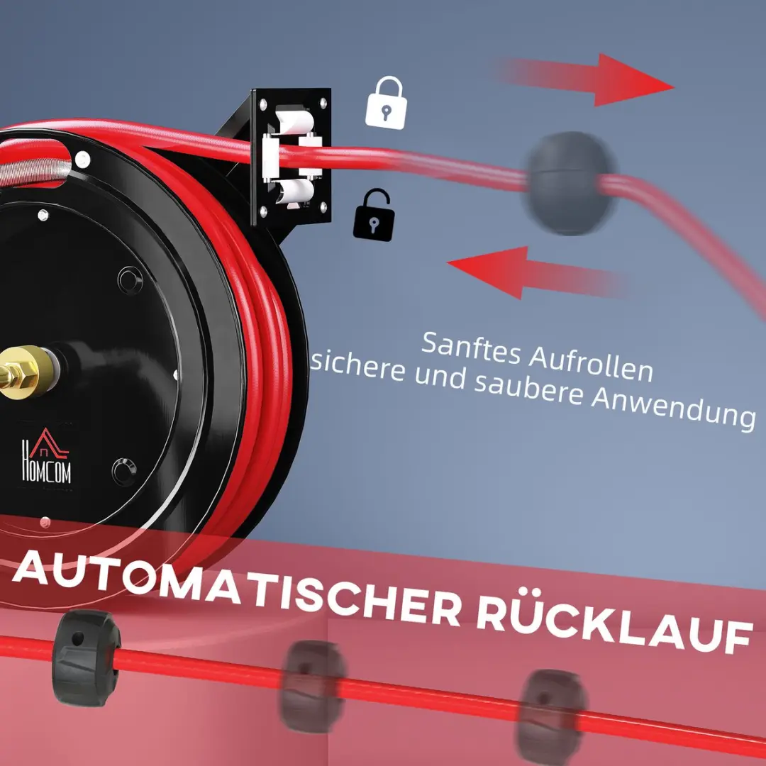 Homcom Tuinslanghaspel 15m - 9,5mm - Zwart/Rood - afbeelding 6 van 6