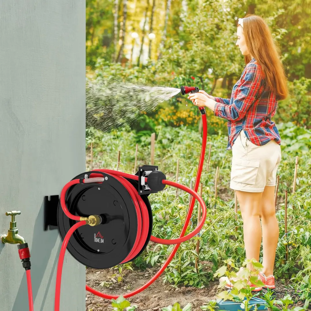 Homcom Tuinslanghaspel 15m - 9,5mm - Zwart/Rood