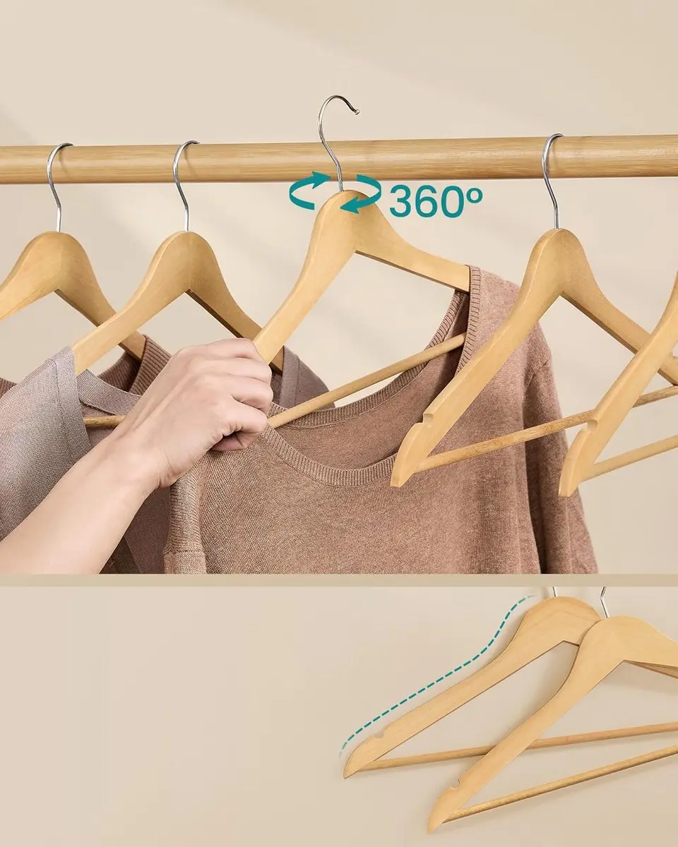 Songmics Houten Kledinghangers 30 Stuks - Naturel - afbeelding 6 van 6