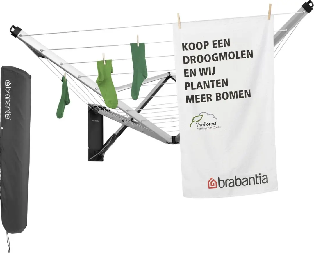 Brabantia WallFix Wanddroogrek 24m Metallic Grey - incl. Hoes