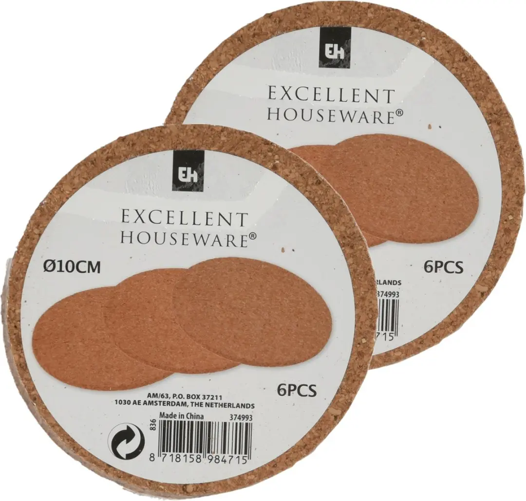 Excellent Houseware Onderzetters 12 Stuks - Ø10cm - Kurk - Bruin