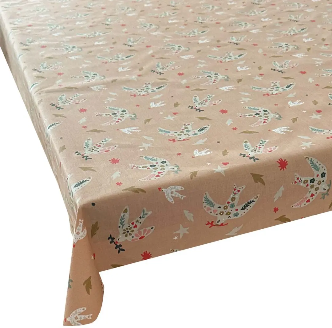 BINK Bedding Tafelkleed Vic Acryl Gecoat Katoen 145x250cm - Peach Roze/Groen