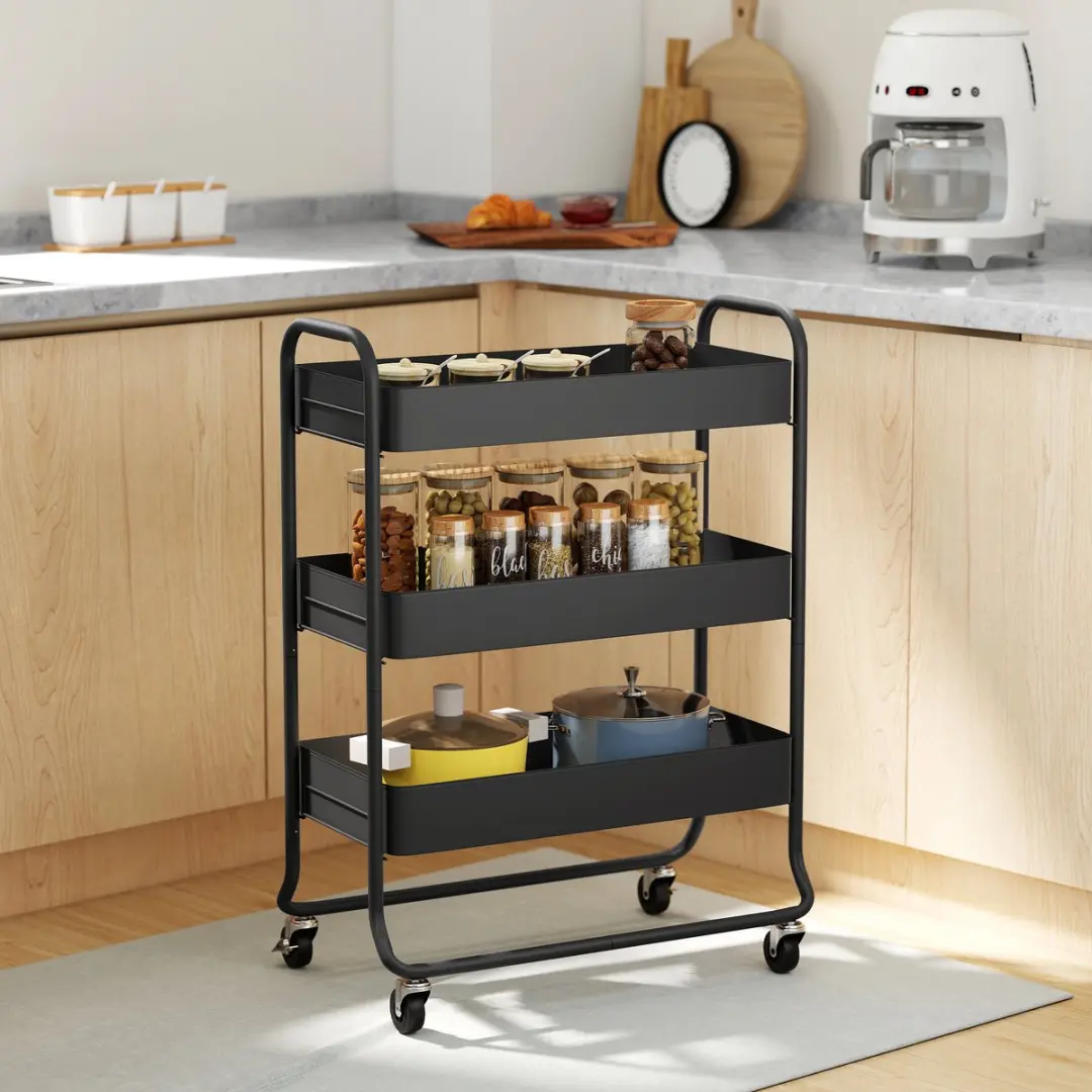 Homcom Kitchen Cart-Metaal-64,5L x 34B x 87H cm-Zwart