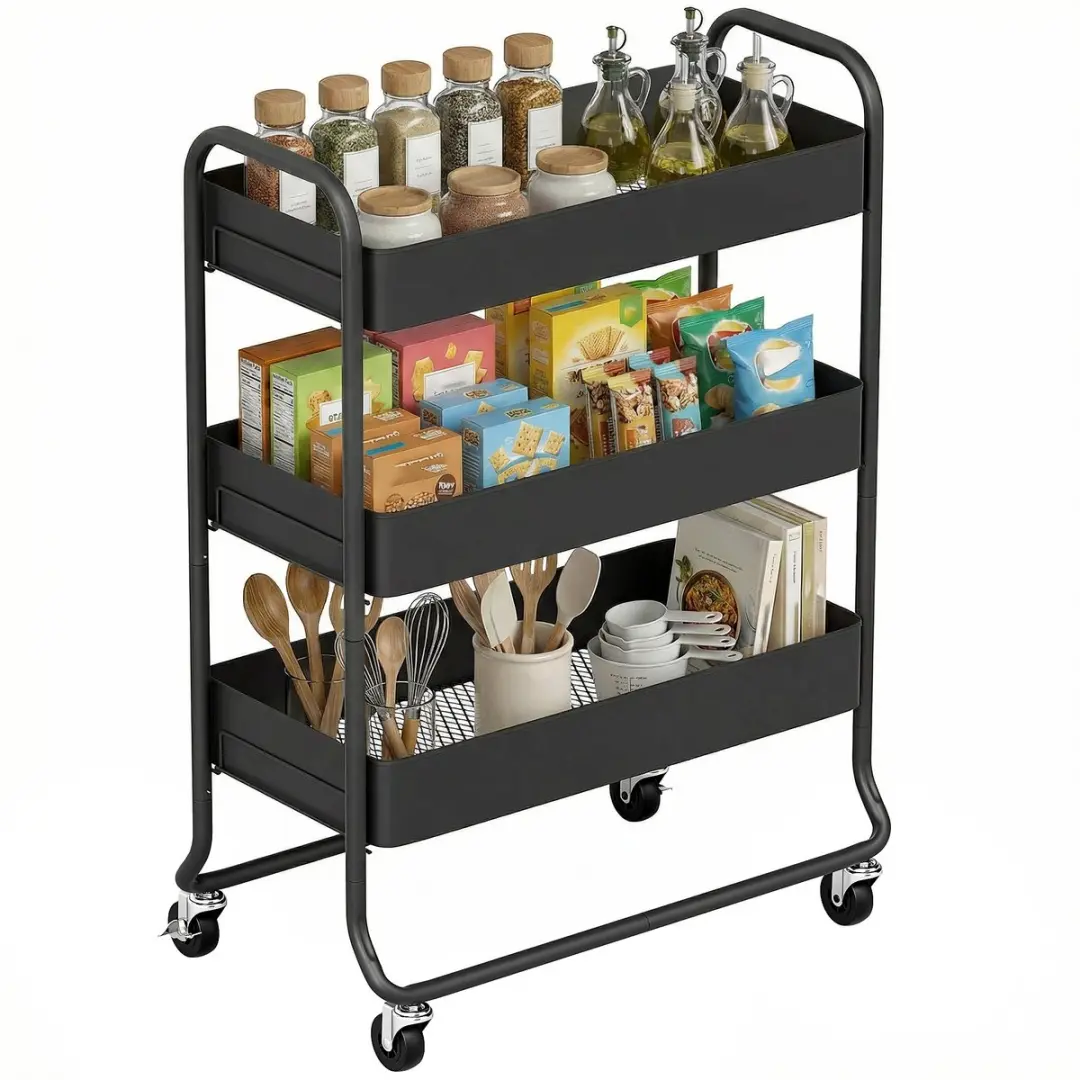 Homcom Kitchen Cart-Metaal-64,5L x 34B x 87H cm-Zwart