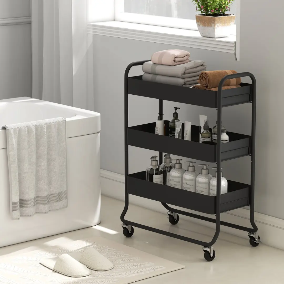 Homcom Kitchen Cart-Metaal-64,5L x 34B x 87H cm-Zwart