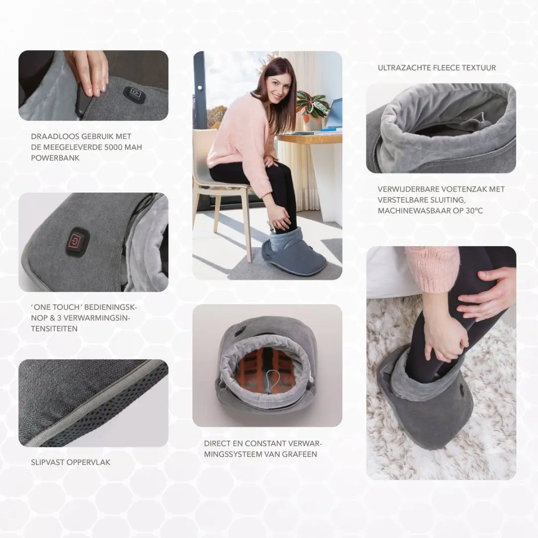 Lanaform Graphene Foot Warmer - Draadloos 10W - 5000mAh - Grijs