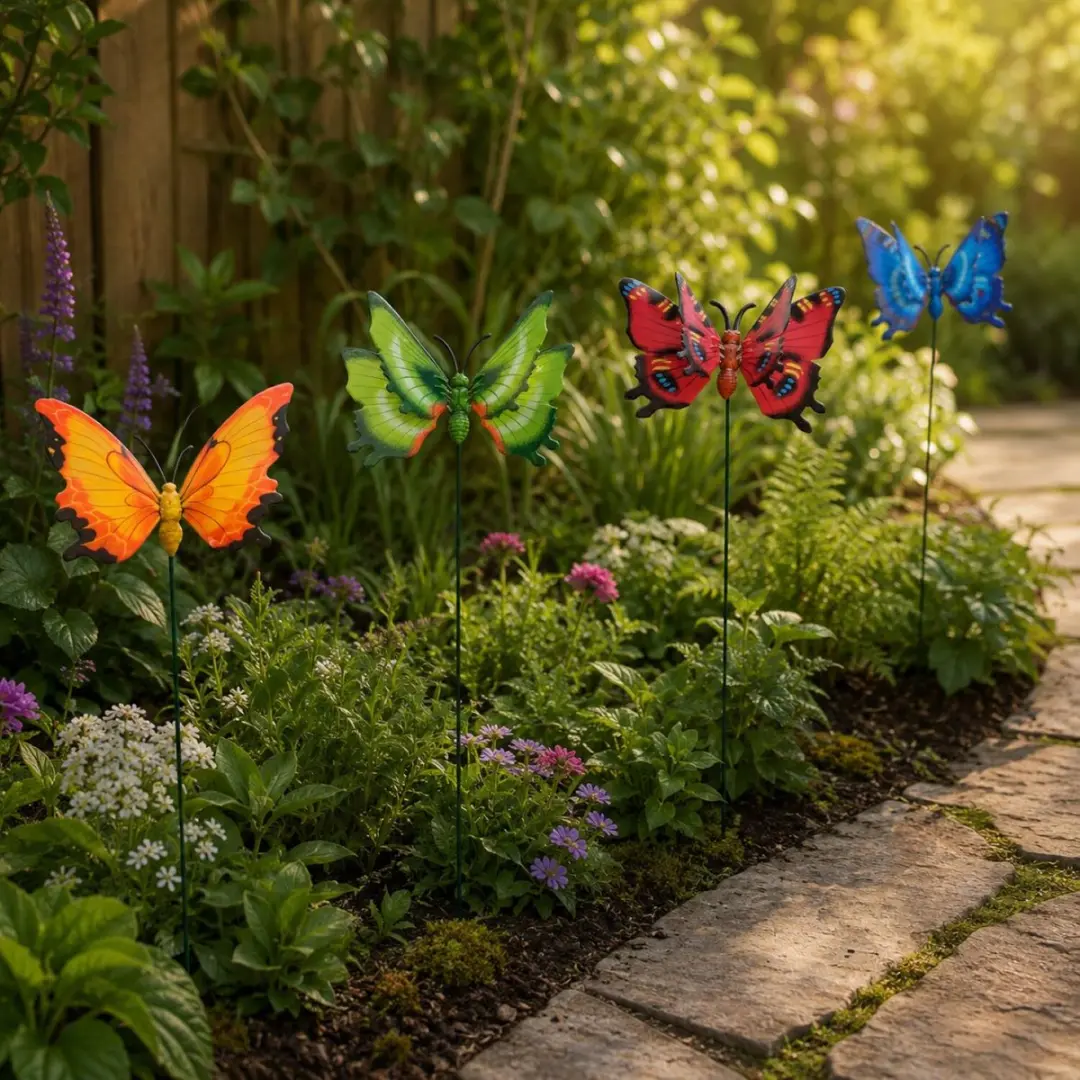 Decoris Tuinvlinder op Stok - Groen Metaal 17x60cm
