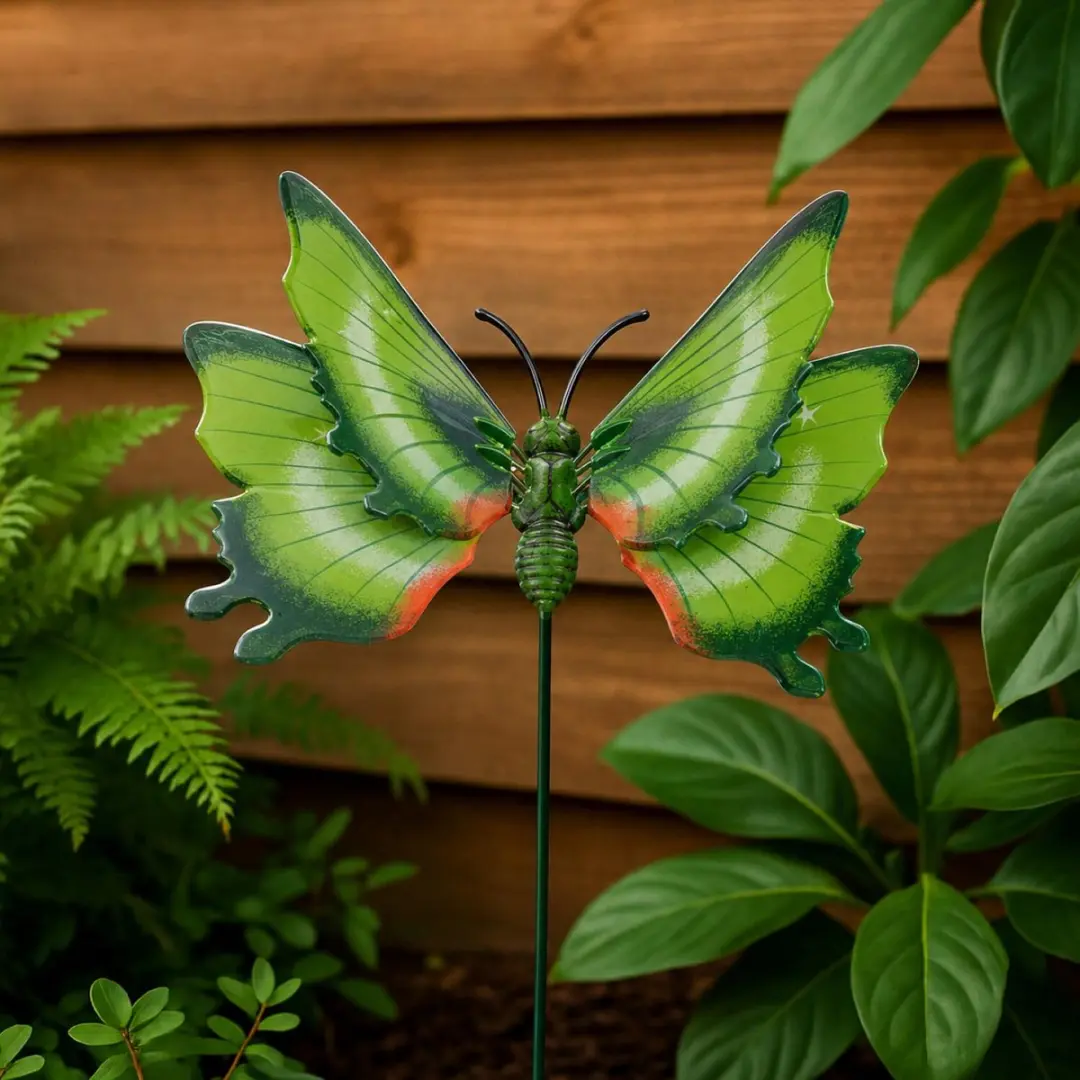 Decoris Tuinvlinder op Stok - Groen Metaal 17x60cm
