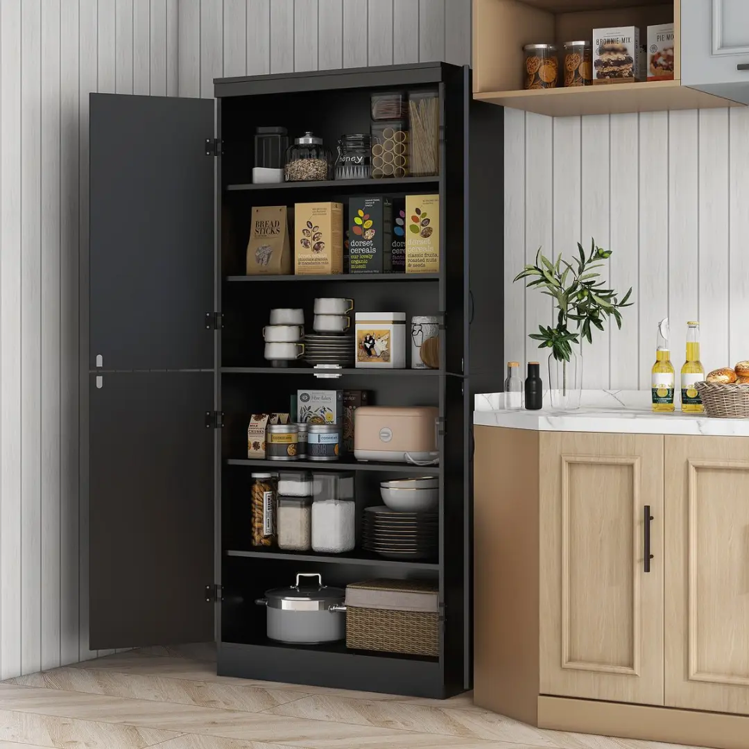 HOMCOM-Keukenkast-MDF-76x40x176,7cm-Zwart