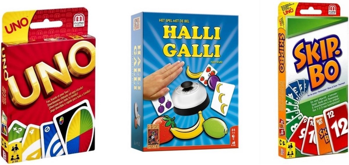 Hasbro Spellenbundel - Uno & Skip-Bo kaartspel - Halli Galli - 3 stuks