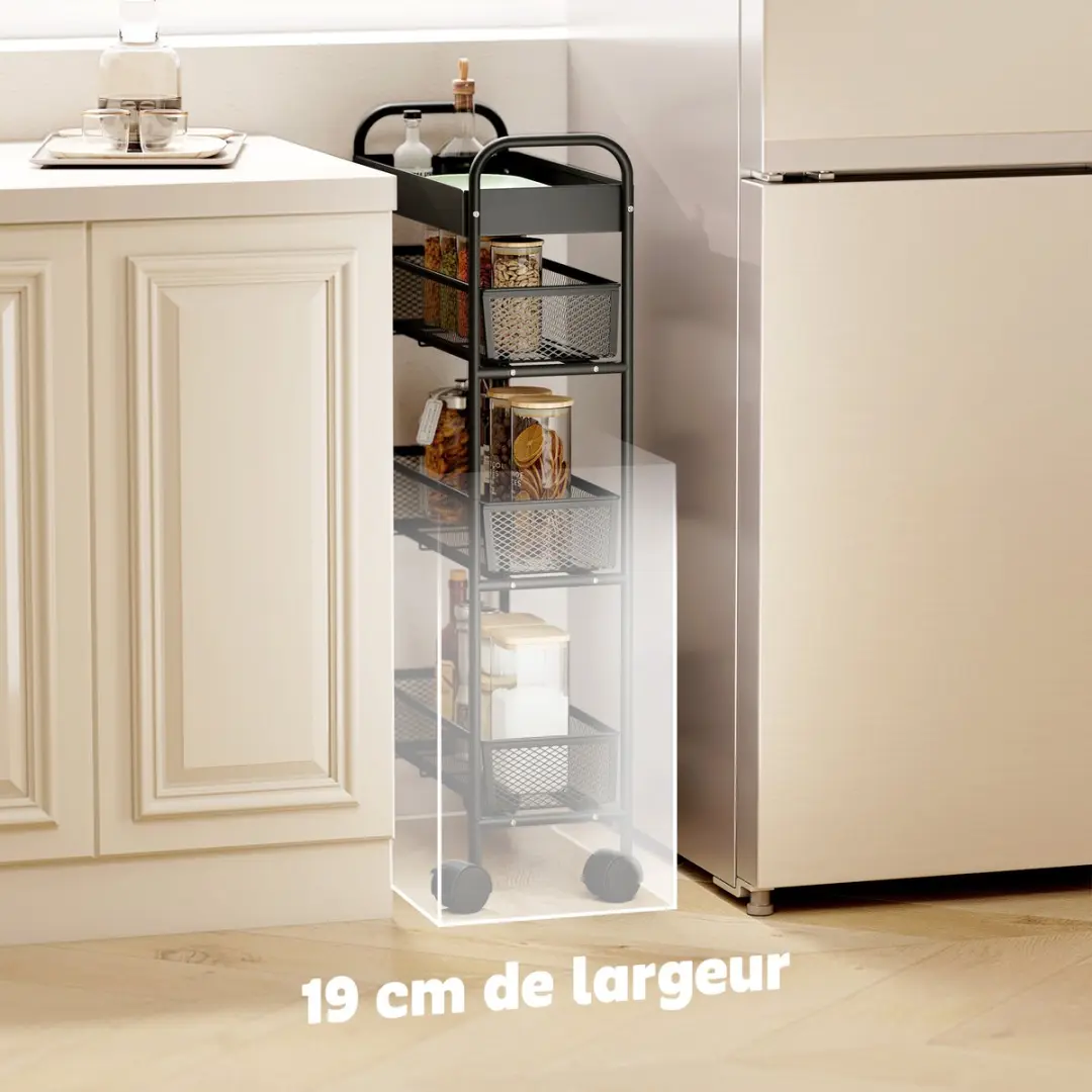 HOMCOM Keukenwagen - Metaal - 19x43,2x80cm - Zwart