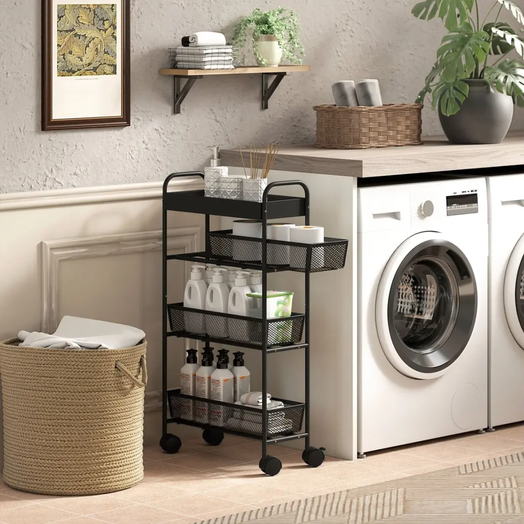 HOMCOM Keukenwagen - Metaal - 19x43,2x80cm - Zwart