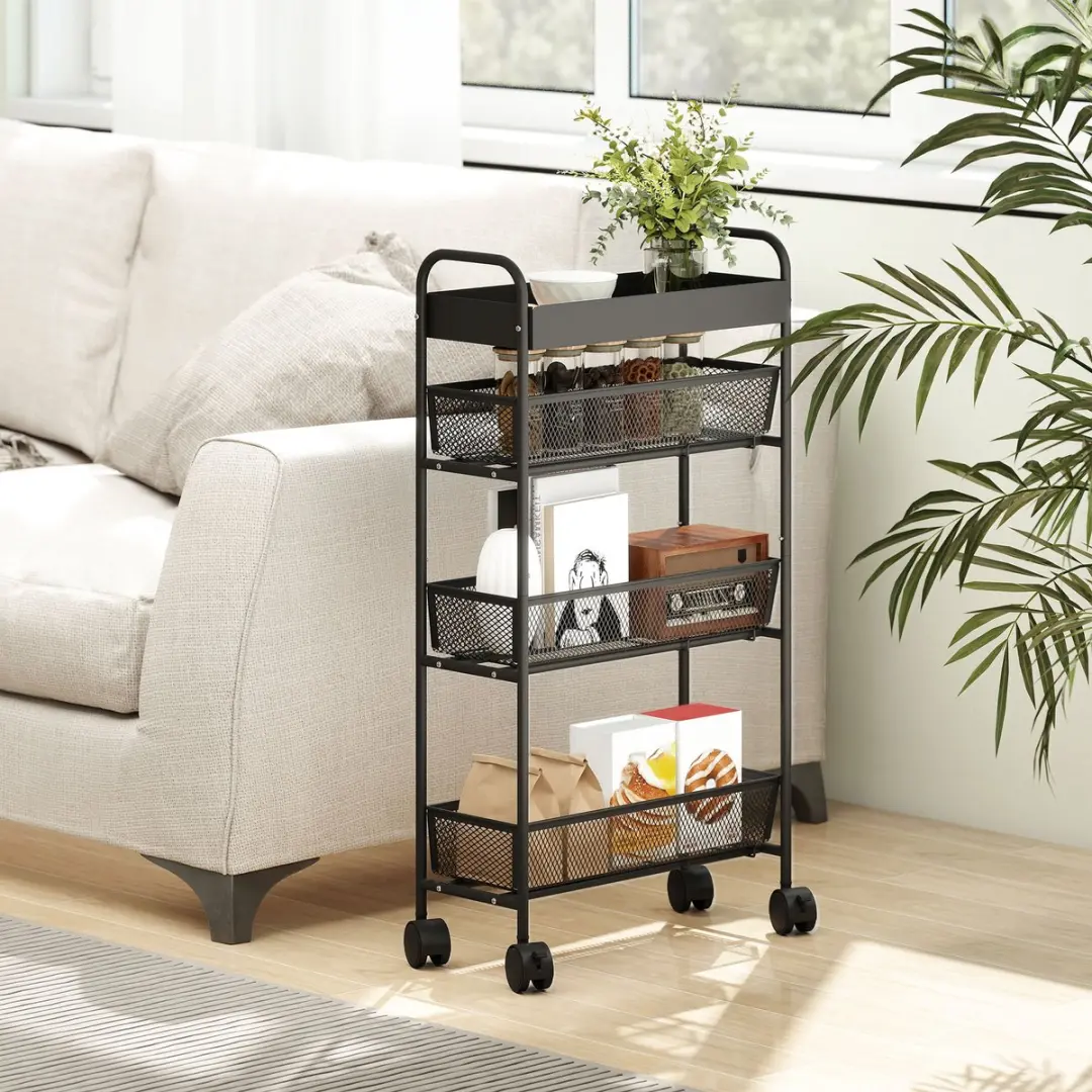 Homcom Keukenwagen 801-425V00BK - 19x43x80cm - Zwart - afbeelding 6 van 6