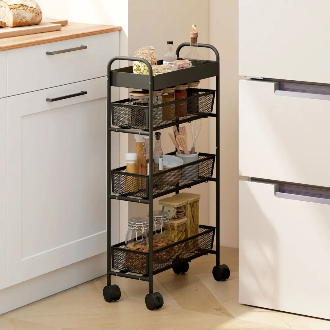 HOMCOM Keukenwagen - Metaal - 19x43,2x80cm - Zwart