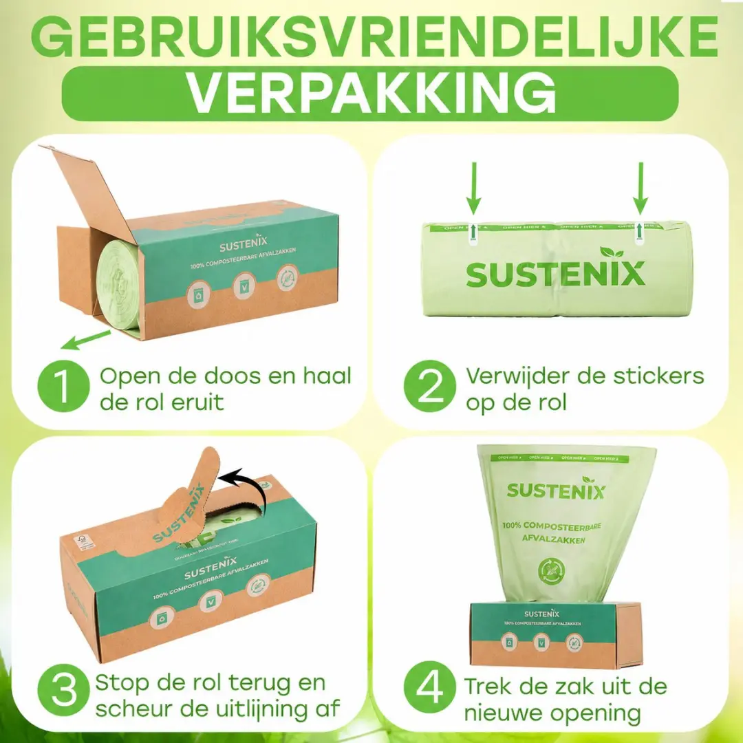 Sustenix Biozakken 20L GFT - 125 Stuks - Groen - afbeelding 6 van 6