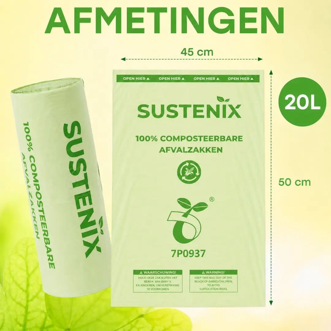 Sustenix Biozakken 20L GFT - 125 Stuks - Groen