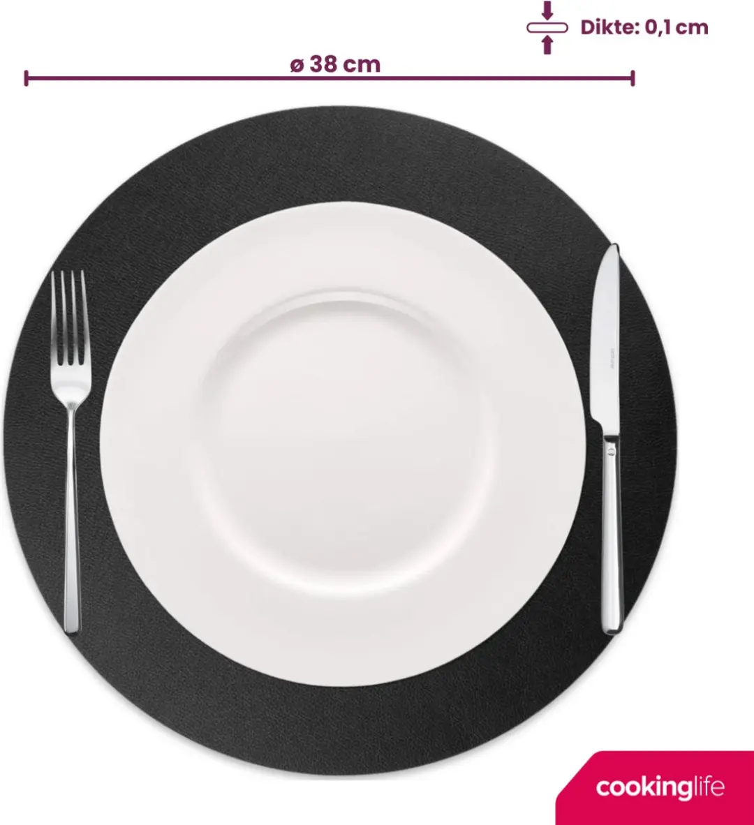 Cookinglife Placemats Lederlook Vegan Zwart/Cognac - 6 Stuks Ø38cm