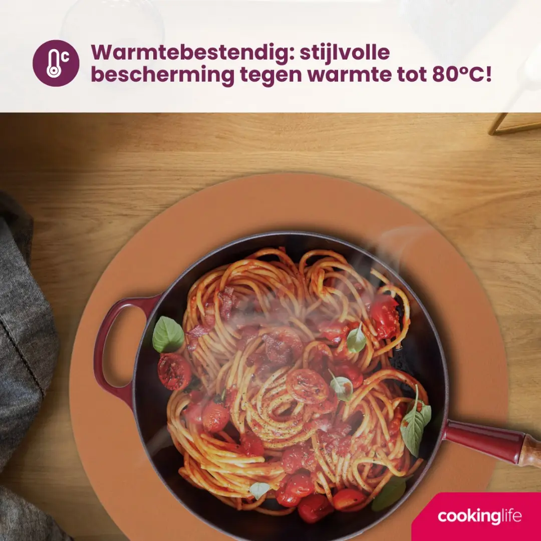 Cookinglife Placemats Lederlook Vegan Zwart/Cognac - 6 Stuks Ø38cm