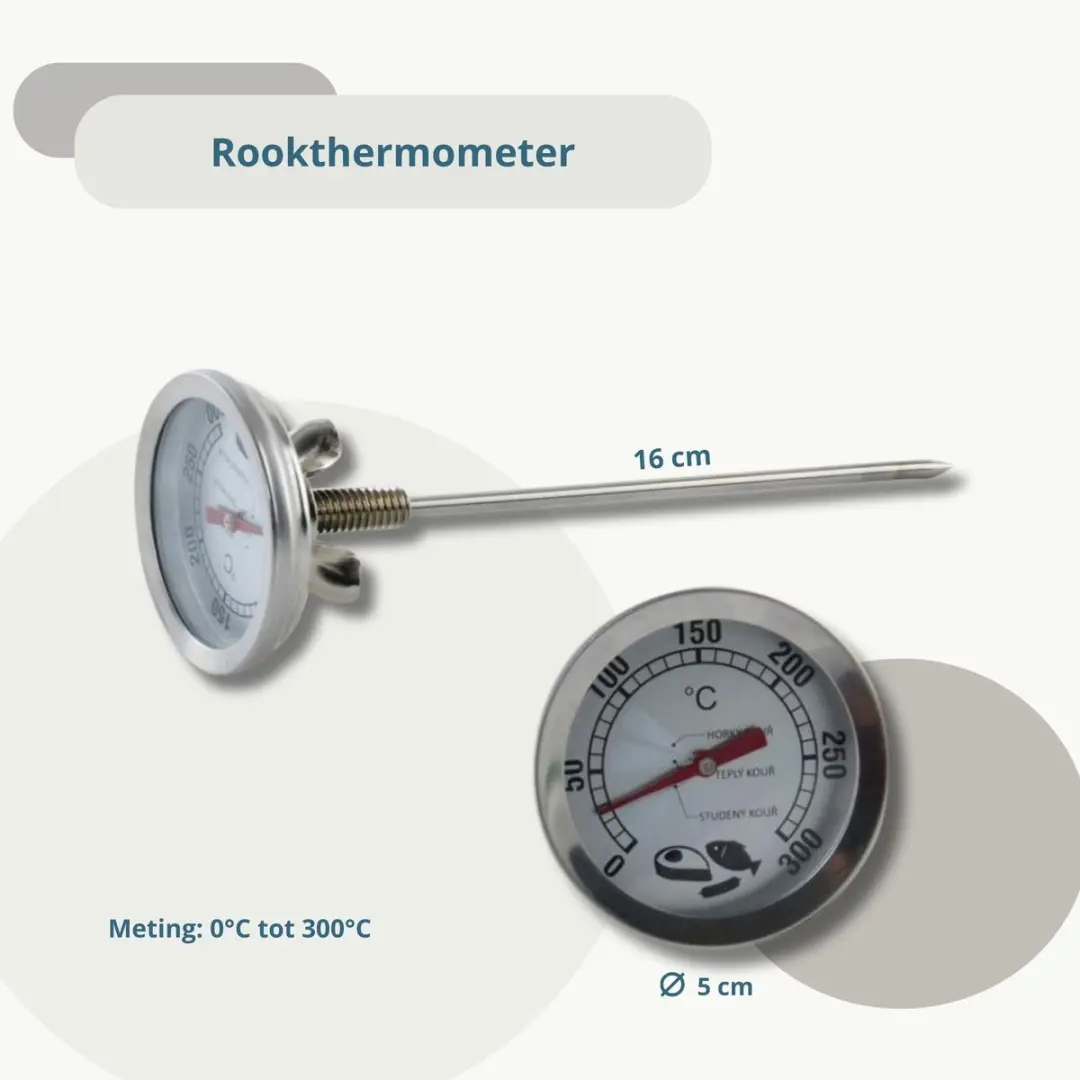 Orion Rookoven Thermometer Edelstaal 16cm - Zilver