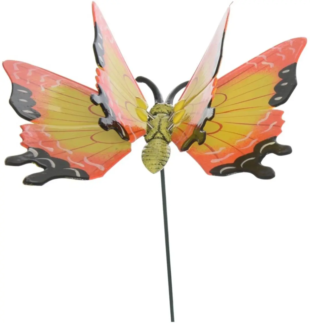 Decoris Tuinvlinder op Stok - Geel - 17x60cm - Metaal