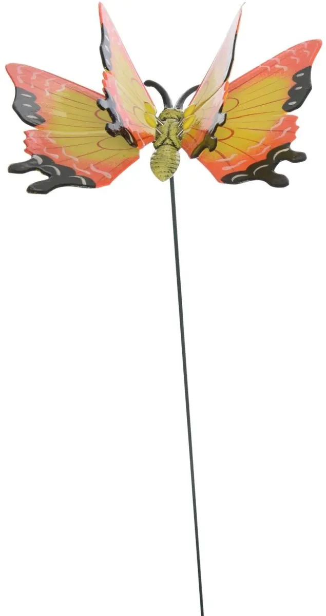 Decoris Tuinvlinder op Stok - Geel - 17x60cm - Metaal