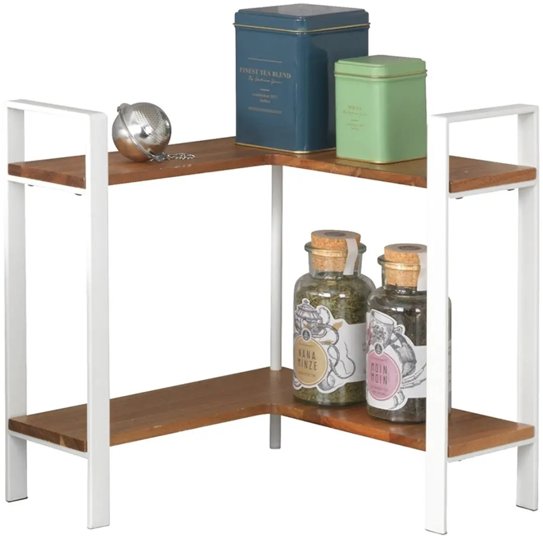 Wenko Keukenhoekrek Lou 30x33cm - 2 Niveaus - Mat Wit Staal & FSC Acacia