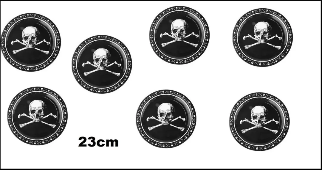 Espa Piraten Tafelkleed Doodshoofd 270x136cm + 16 Bordjes - 17 Stuks