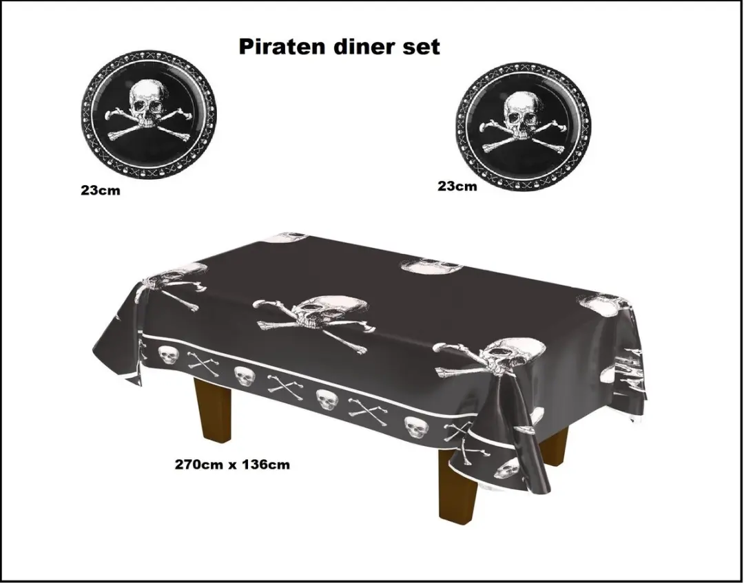 Espa Piraten Tafelkleed Doodshoofd 270x136cm + 16 Bordjes