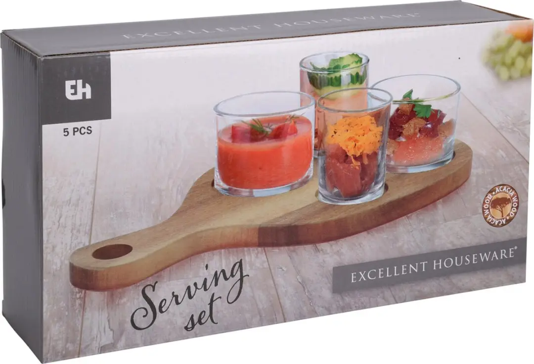 Excellent Houseware Serveerplank Acacia - 30x17cm - 5-delig