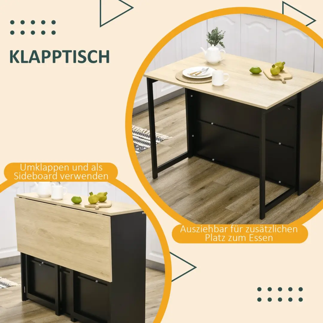 Homcom Bartisch Set - 116x70x89,5cm - 1 Tafel + 2 Barhockers - Eiken/Zwart - afbeelding 6 van 6