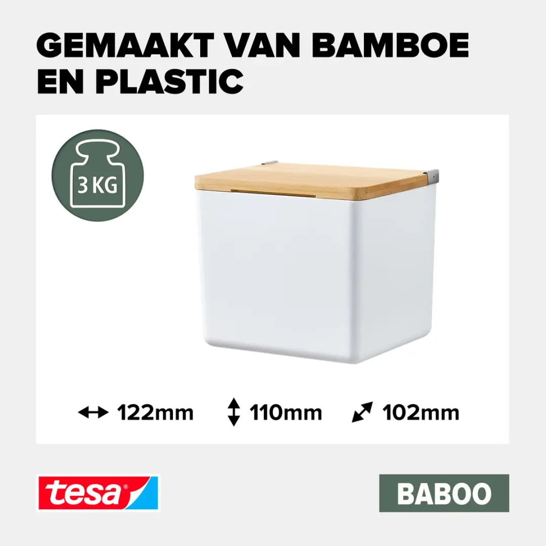 Tesa Baboo S Badkamerdoos - 1,37L - Bamboe deksel - Wit