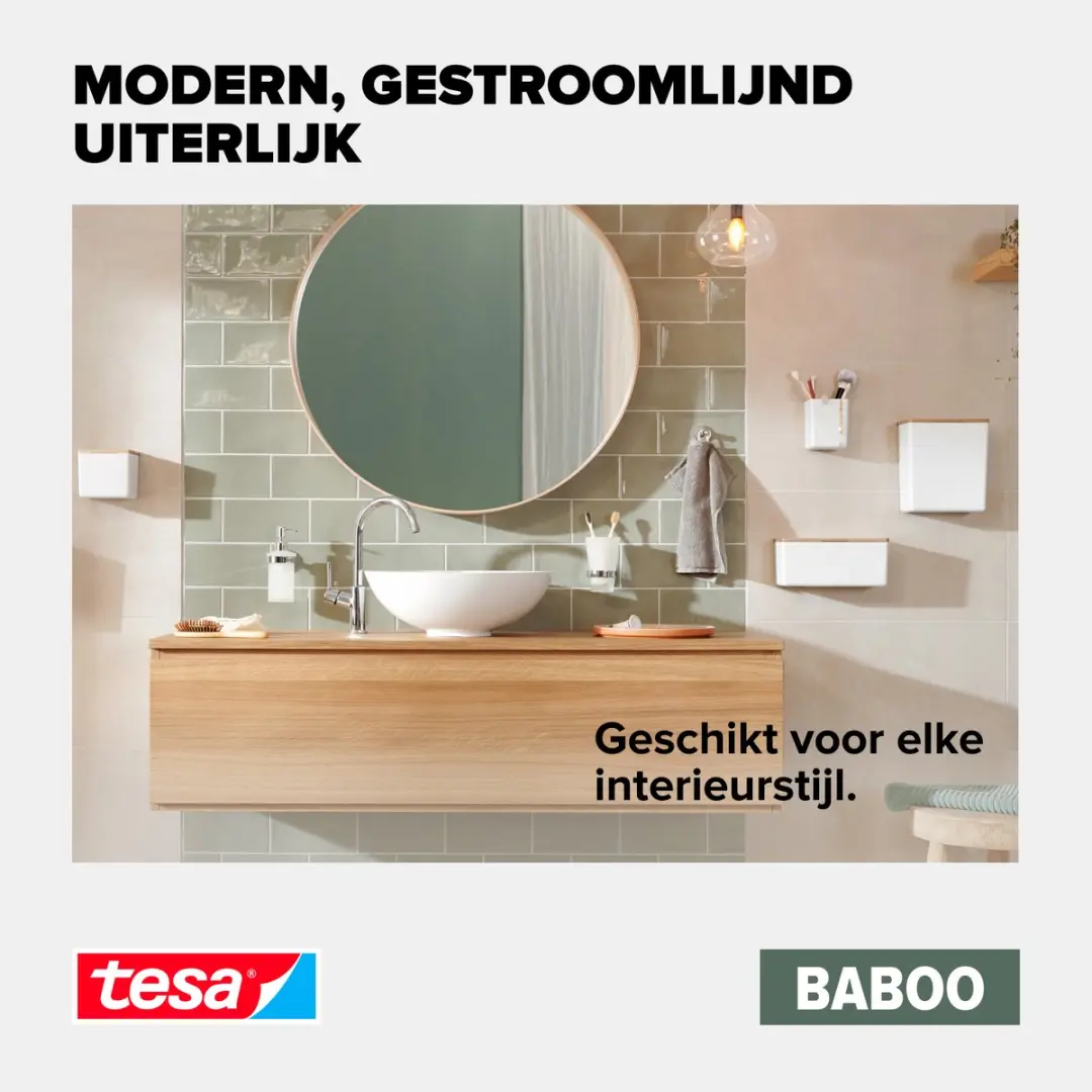 Tesa Baboo S Badkamerdoos - 1,37L - Bamboe deksel - Wit
