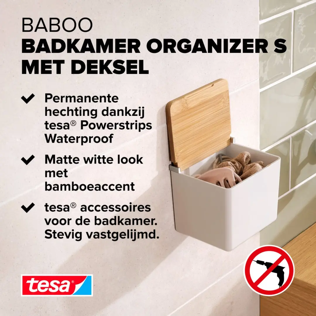 Tesa Baboo S Badkamerdoos - 1,37L - Bamboe deksel - Wit