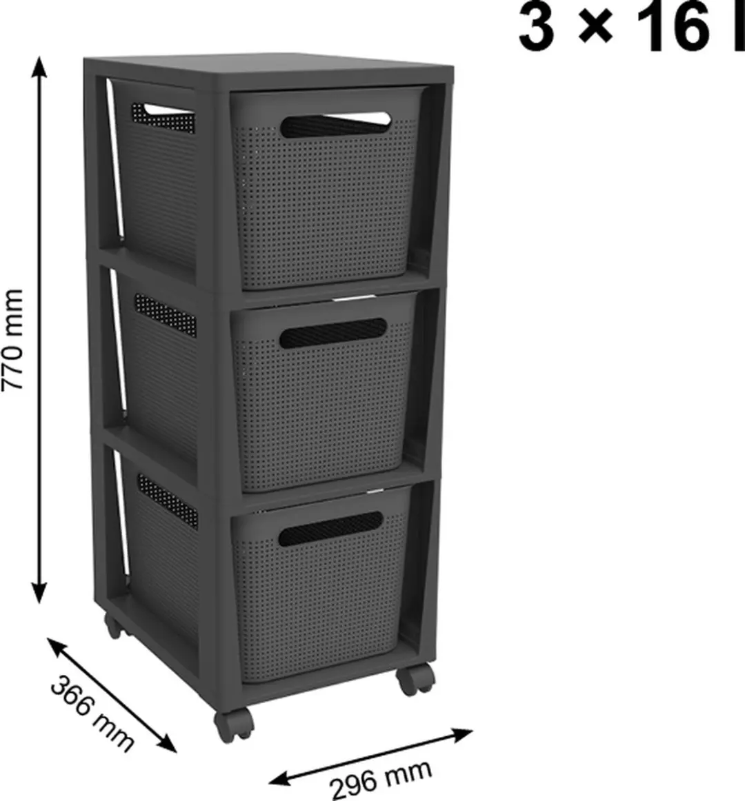 Rotho Tower Brisen Ladekast 3x16L - Antraciet