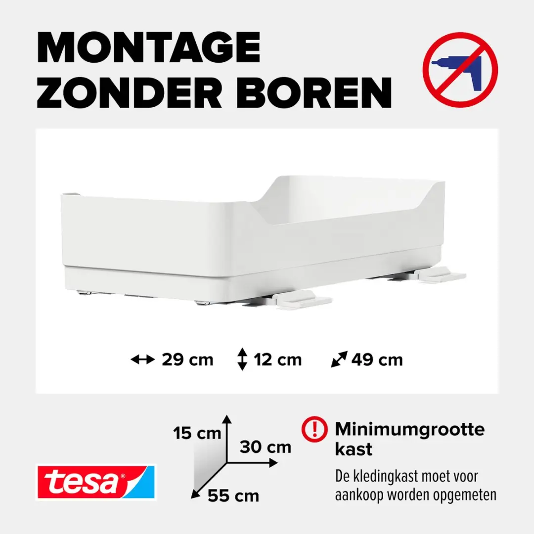 Tesa Uittrekbare Keukenlade Wit - 2x Rails + Plank - 5x Powerstrips