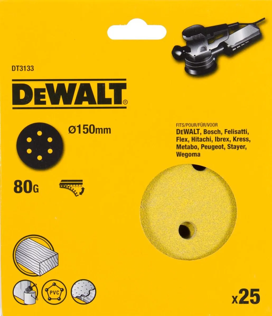 DeWalt DT3133 P80 Schuurschijf 150mm - 25 Stuks