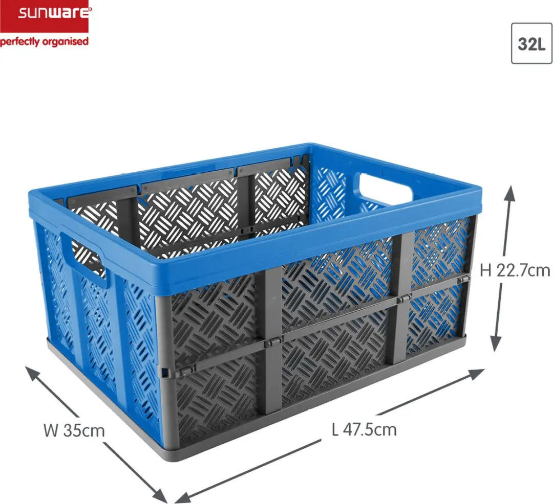 Sunware Square Basic Vouwkrat 32L - 35x22.7x47.5cm - Blauw/Grijs - afbeelding 2 van 2