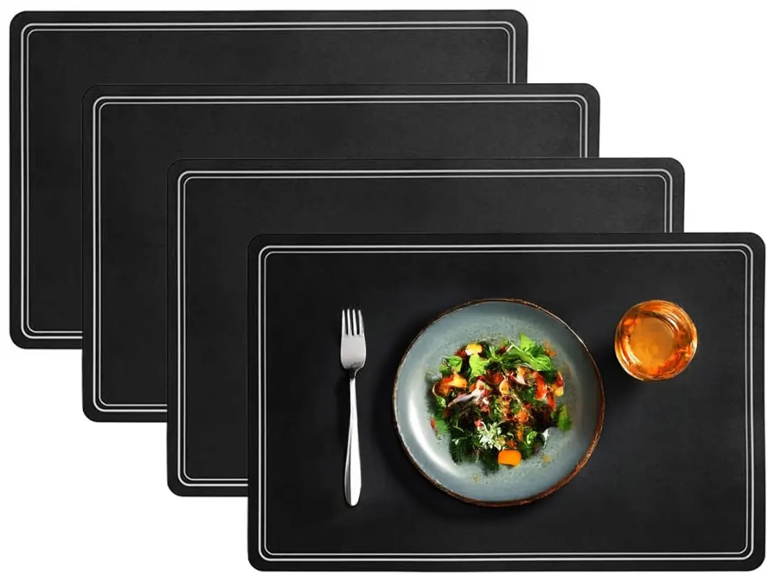 Cosy&Trendy Tafel Placemats PU-leer Zwart - 6 Stuks 43x30cm