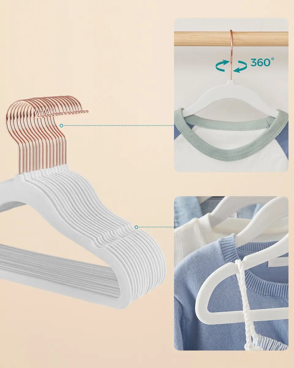 Songmics Kinderkleerhangers 50 Stuks - Fluweel - 360° Draaibare Haak