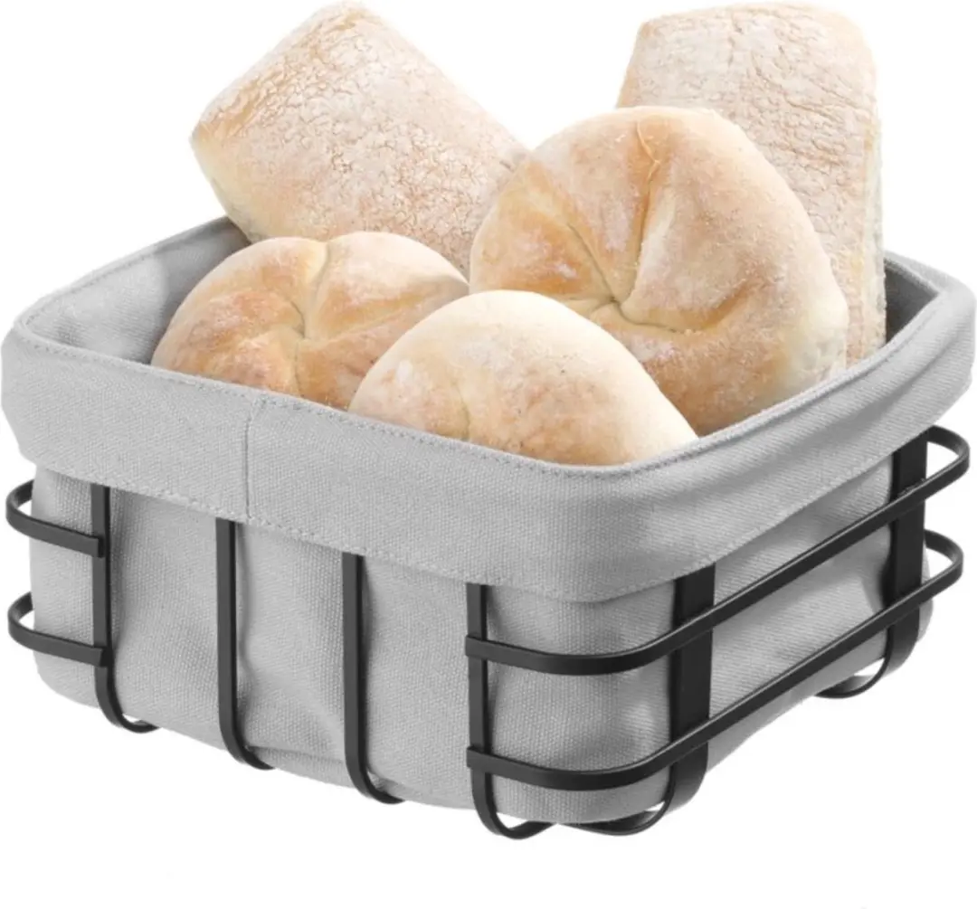HENDI Vierkant Broodmandje 190x190x100mm - Matzwart met grijze zak