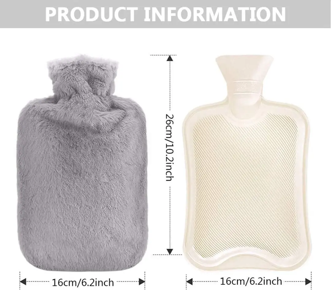 Warmwater kruik met nep bont hoes zilver grijs 2 liter