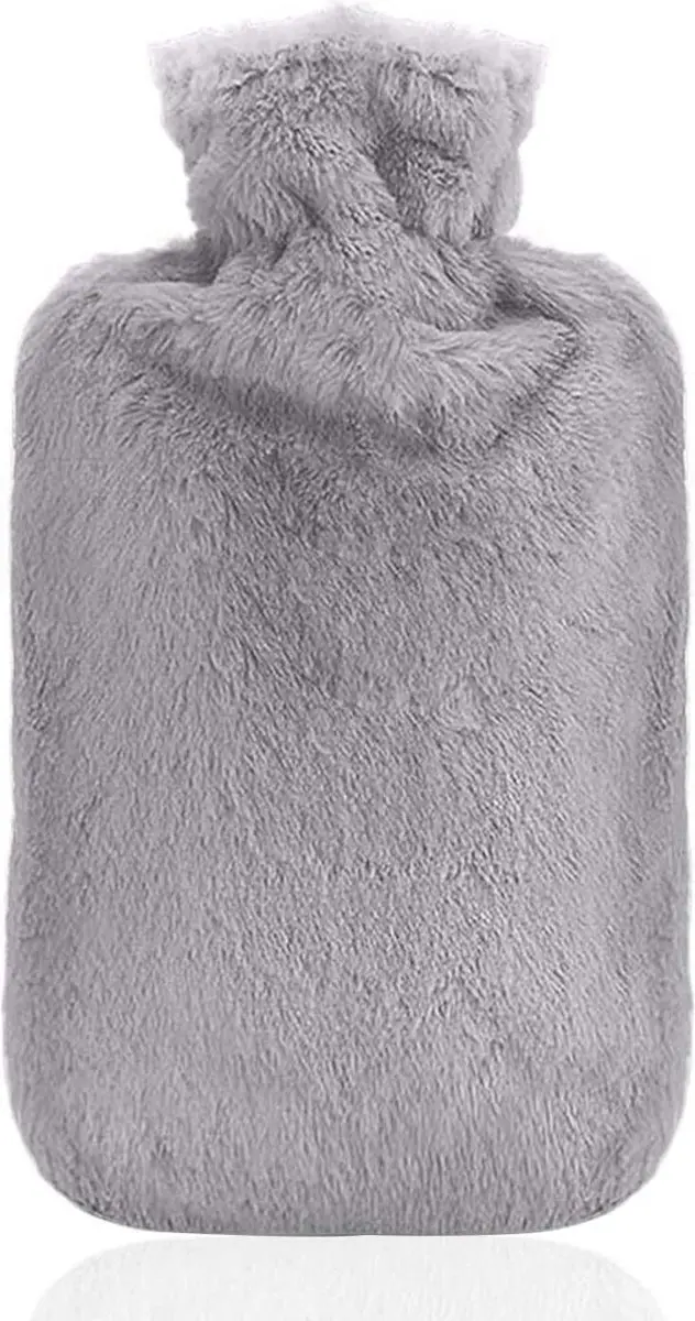 Warmwater kruik met nep bont hoes zilver grijs 2 liter